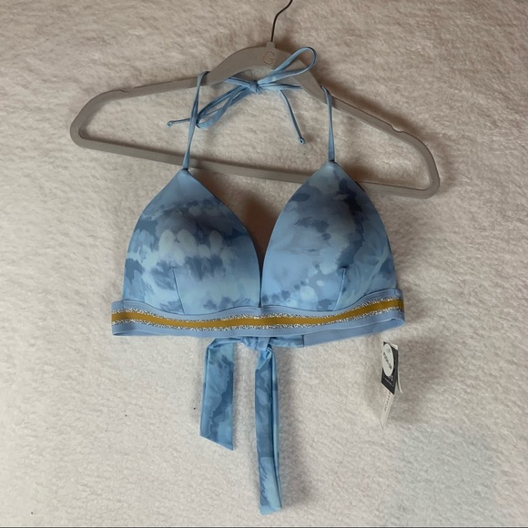 Hula Honey SURF BLUE TIE-DYE Juniors' Hana Banded Push-up Bikini Top XL NWT 5167 - Picture 1 of 4